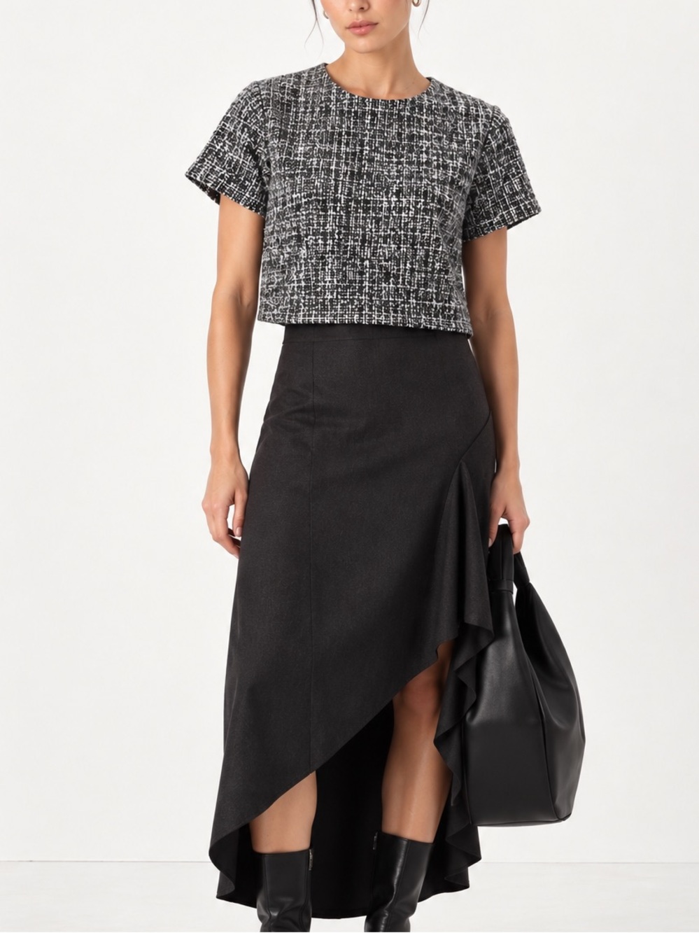 Abercrombie & Fitch Black Tweed Cropped Blouse